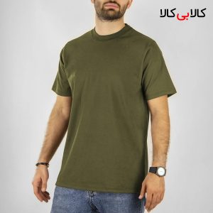 تیشرت سبز ارتشی ساده آستین کوتاه مردانه