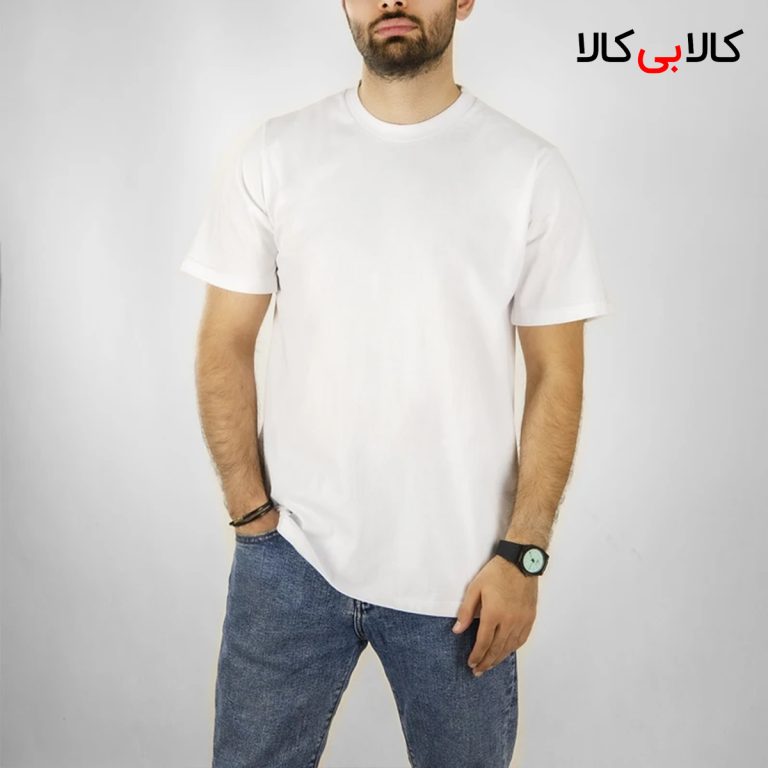 تیشرت سفید ساده آستین کوتاه مردانه بی نقش