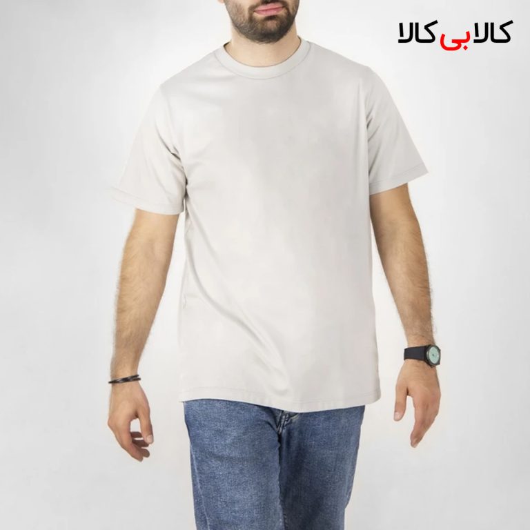 تیشرت کرم ساده آستین کوتاه مردانه