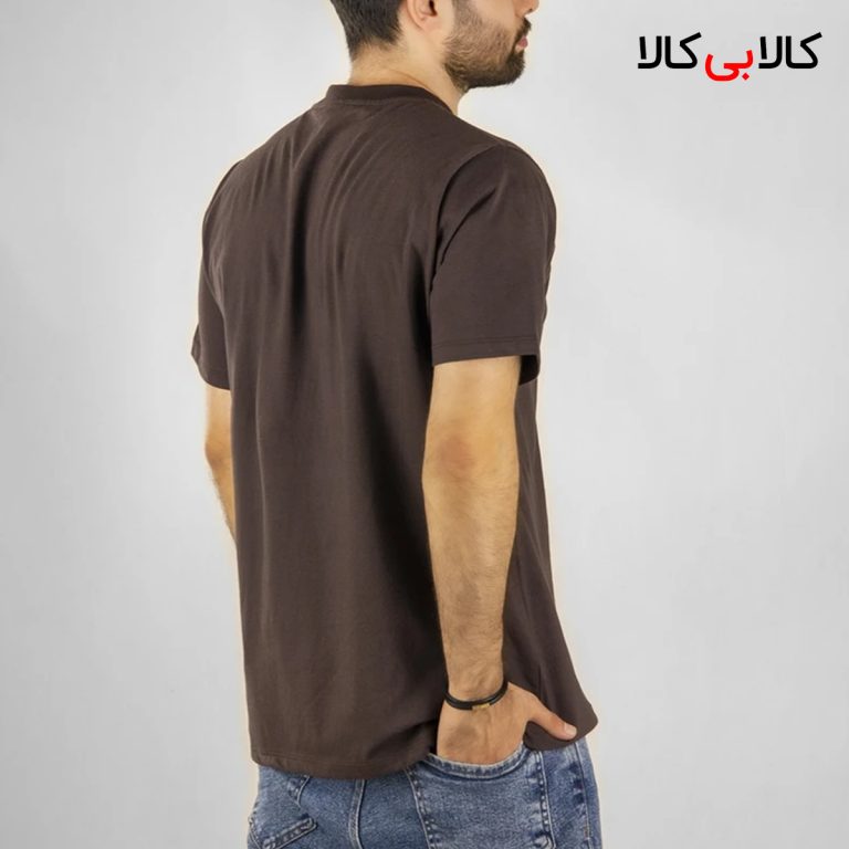 تیشرت قهوه‌ای تیره ساده آستین کوتاه مردانه