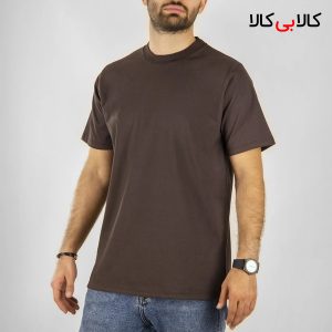 تیشرت قهوه‌ای تیره ساده آستین کوتاه مردانه